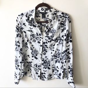 WHBM Silk Black&White Floral Blouse